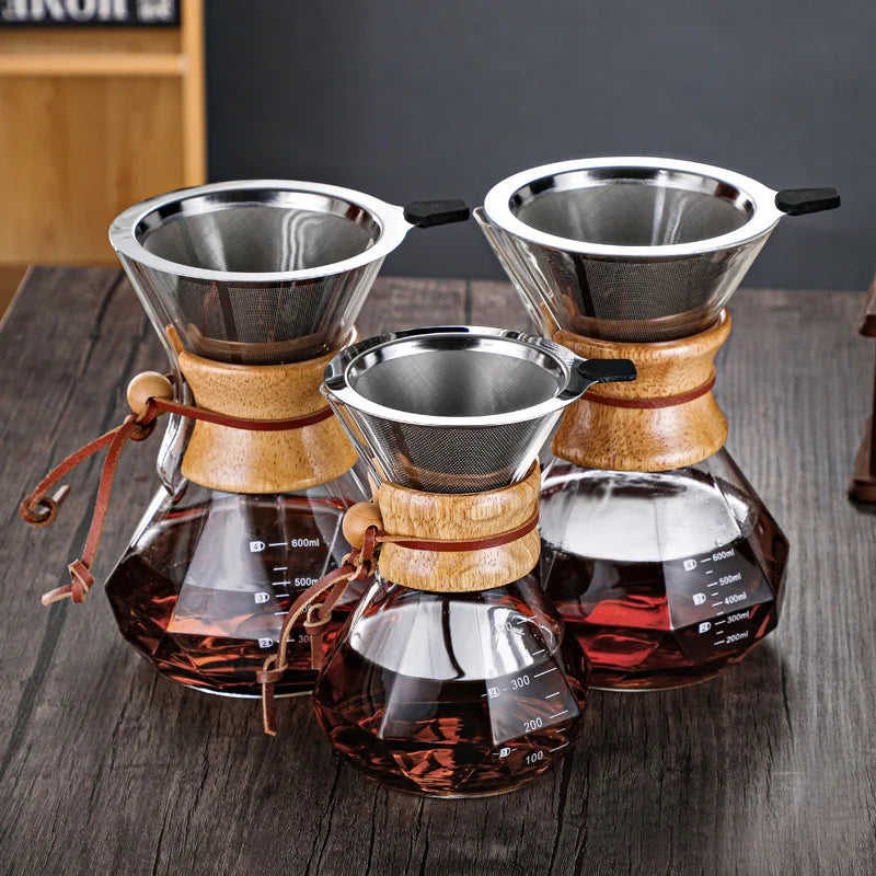 DecorBites™ Diamond Glass Hand Brew Coffee Maker Pot for Espresso Drip Cup Brewing
