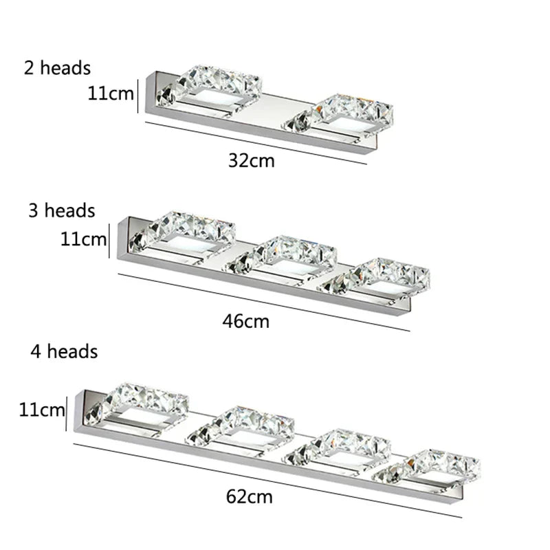 DecorBites™ Crystal LED Mirror Light: Modern Bathroom Wall Sconce Stainless Steel Lighting Fixtures