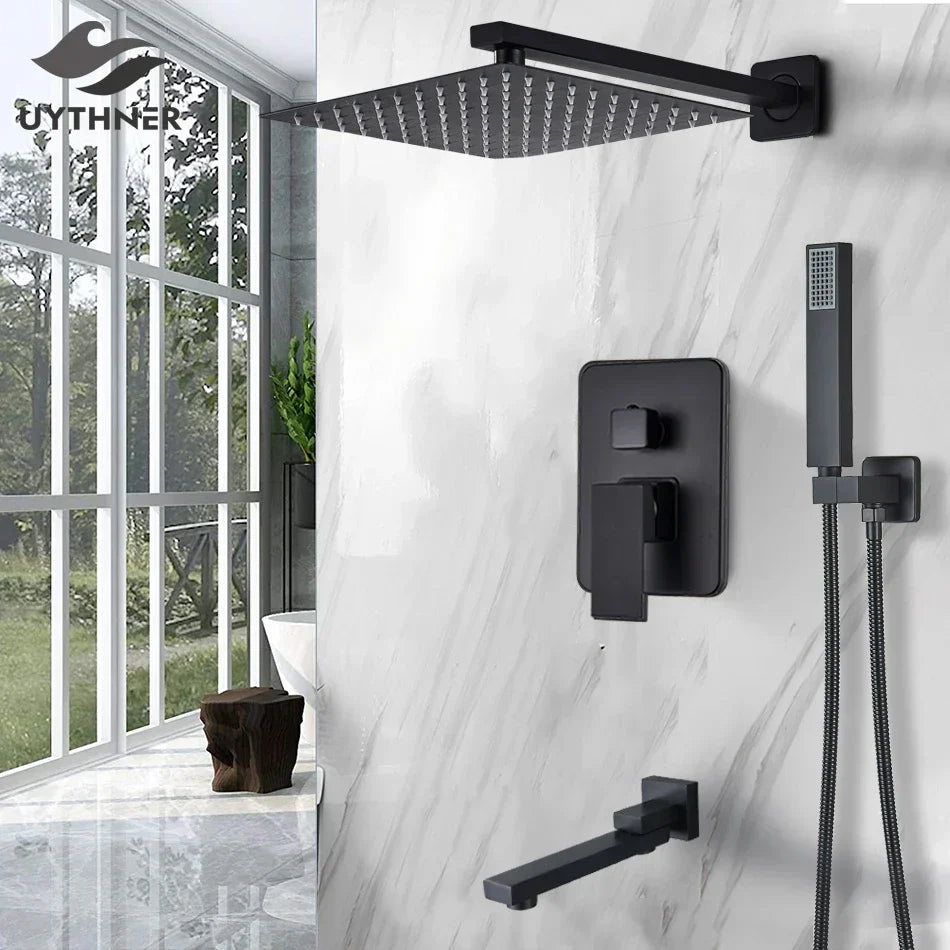 DecorBites™ Black Shower Faucet Set with Rainfall Head and Hand Sprayer