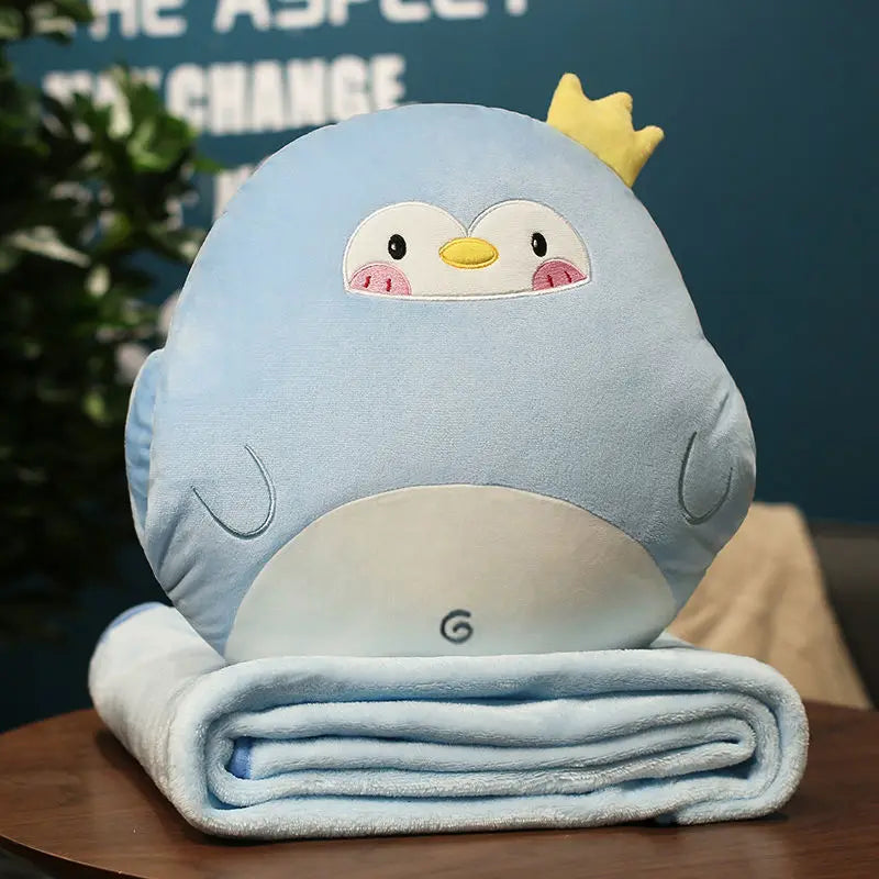 DecorBites™ Cartoon Animal Throw Pillow Blanket: Two-in-one Multi-functional Home Office Summer Blanket