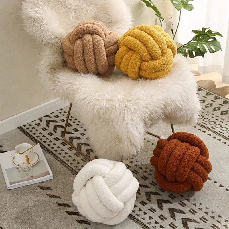 DecorBites™ Handmade Knotted Boucle Circle Plush Pillow Brown