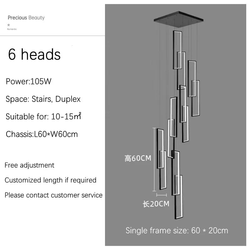 DecorBites™ LED Stair Chandelier: Luxury Loft Geometry Pendant Lamps for Modern Living