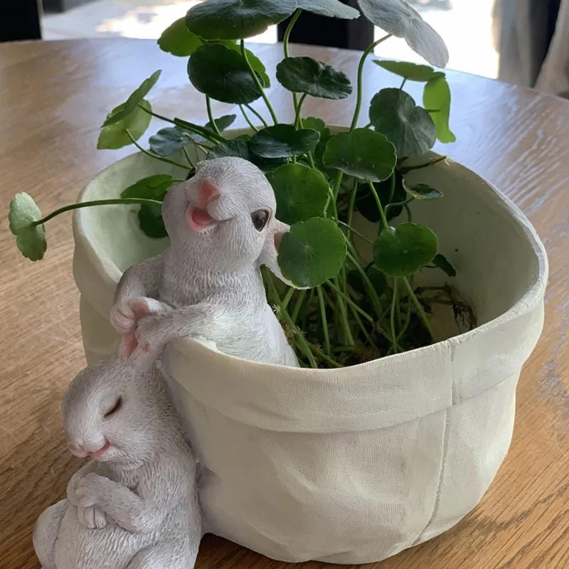 DecorBites™ Lovely Rabbit Garden Flowerpot for Balcony Simulation and Garden Decor