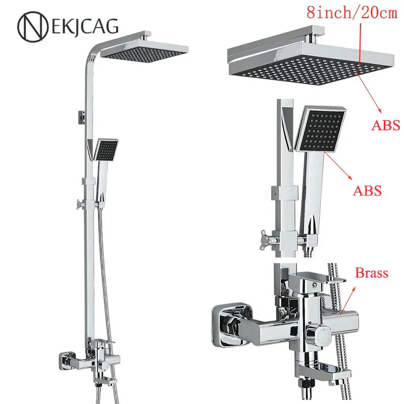 DecorBites™ Black Stainless Steel Shower Faucet Set with Waterfall Outlet - Chrome Bathtub Tap