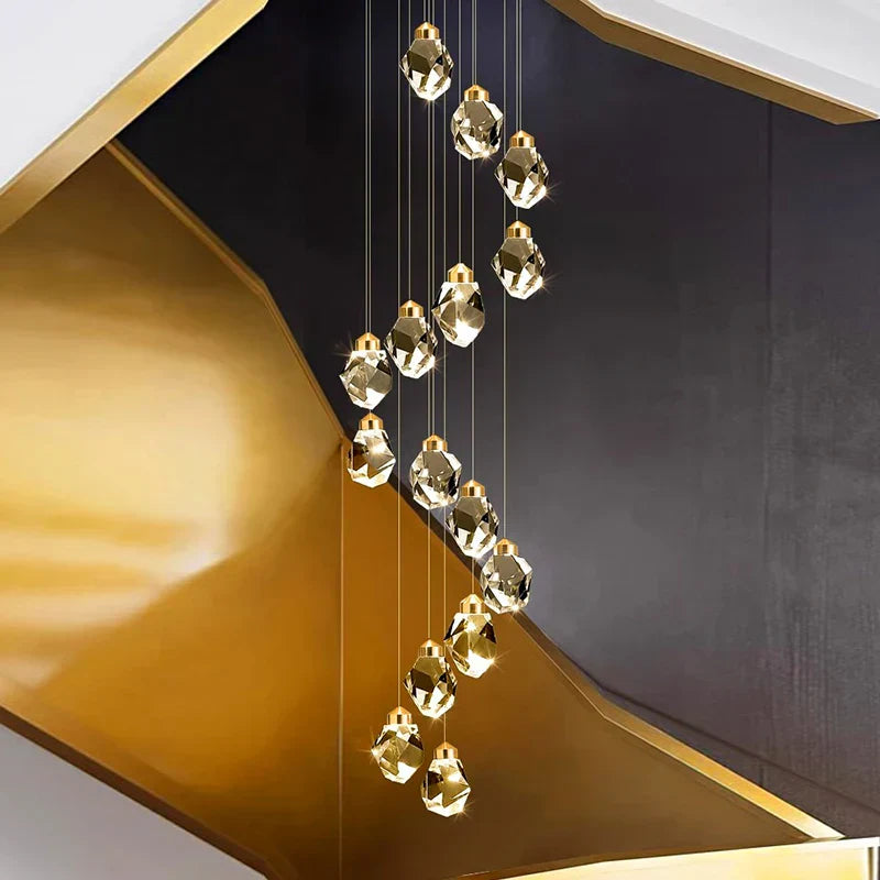 DecorBites™ Crystal Chandelier Stair Pendant Light Modern Living Room Interior Lighting