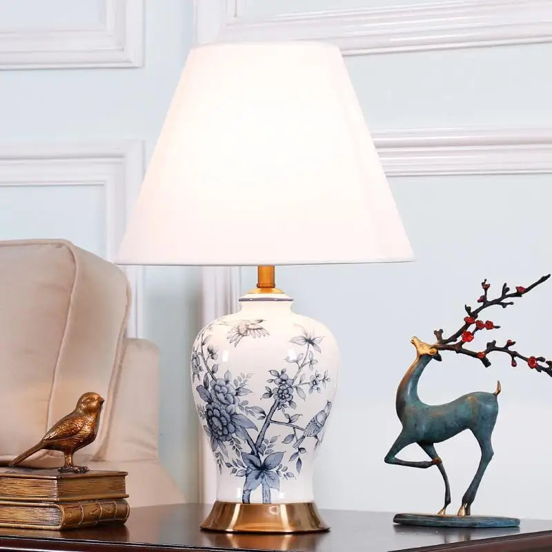 DecorBites™ Blue and White Porcelain Table Lamp for Home Decor – Classic Retro Style