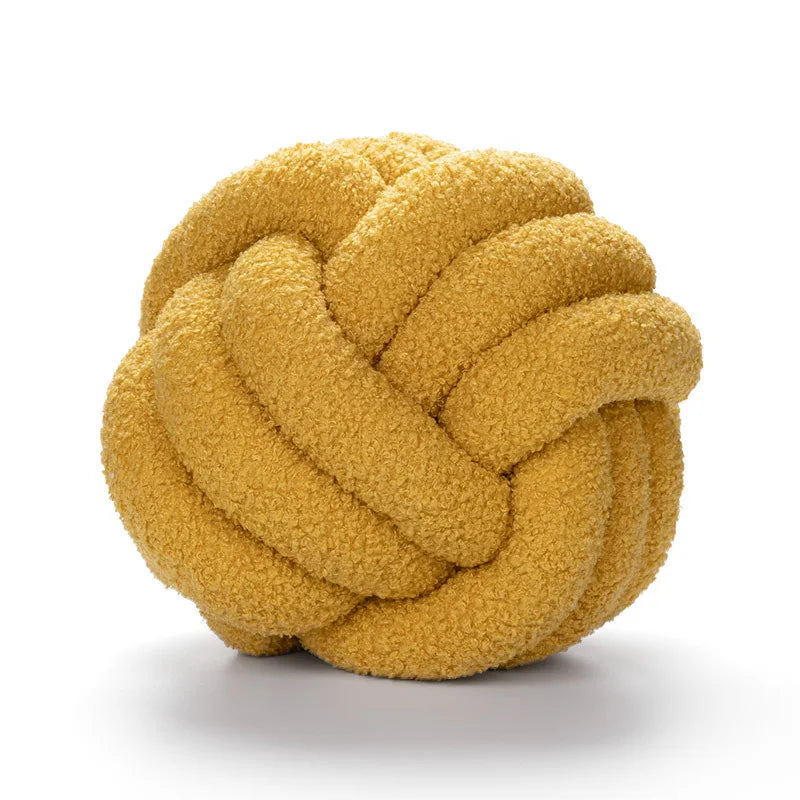 DecorBites™ Handmade Knotted Boucle Circle Plush Pillow Brown