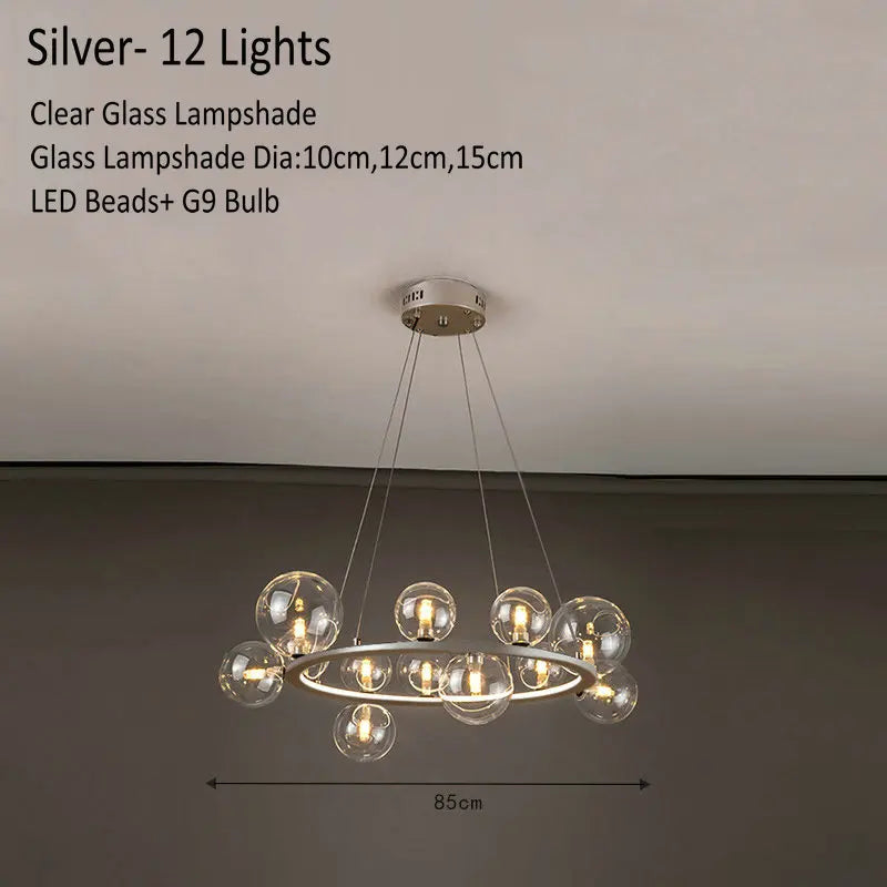 DecorBites™ Glass Chandelier Lamp Kitchen Island Hanging Light Black Gold Silver G9 LED