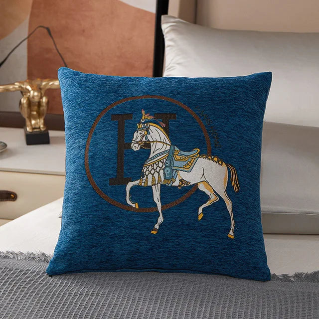 DecorBites™ Horse Embroidered Jacquard Chenille Pillow Cover 45*45cm Home Decor Office Sofa