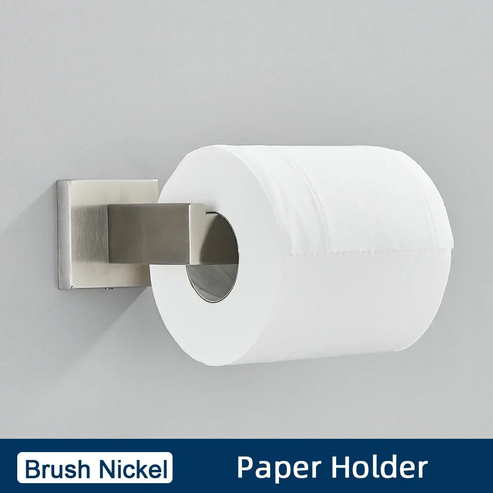 DecorBites™ Brushed Gold Stainless Steel Bathroom Accessories Set: Toilet Wall Towel Bar, Paper Holder, Hook