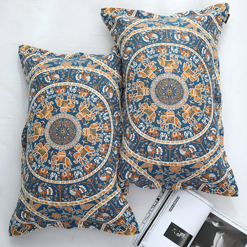 DecorBites™ Cotton Picnic Blanket/Bedspread - Double Bed 150 Flowers Blue, High Quality Pillowcases