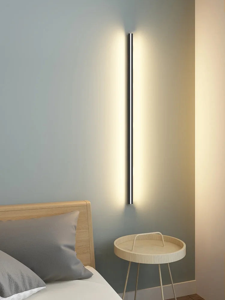 DecorBites™ Bedroom Wall Lamp: Nordic Strip Light, Minimalist Design, Black Background, Decorative Luminaires