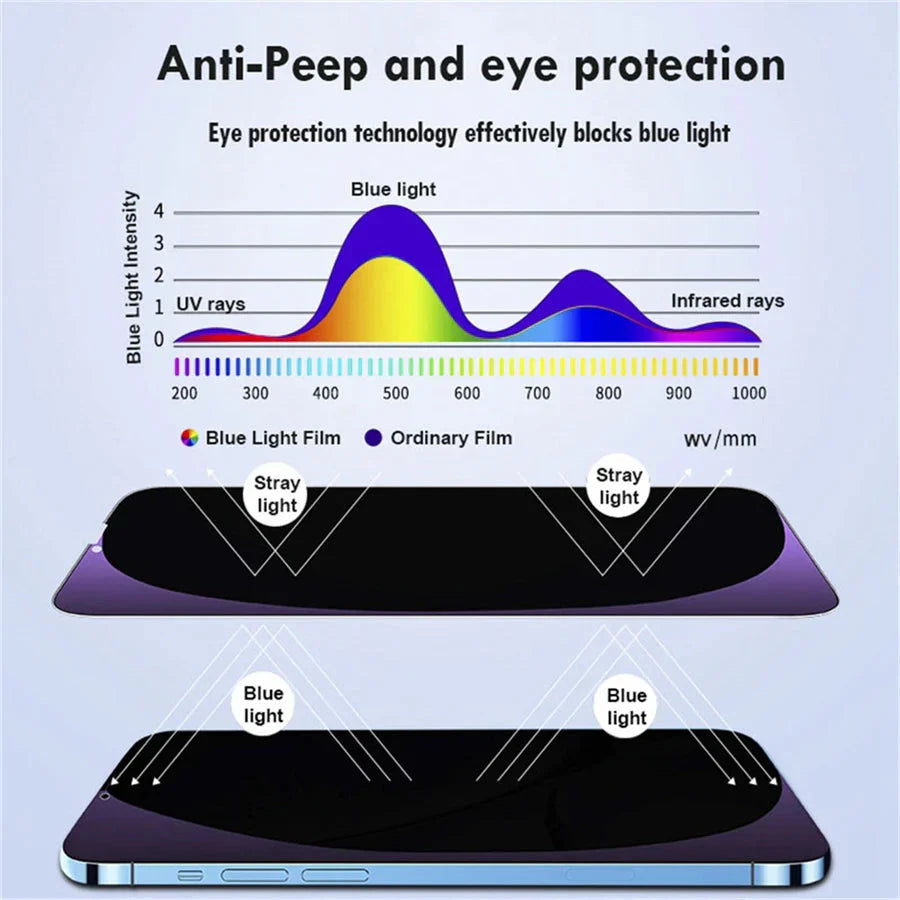 6in1 3Pcs Privacy Anti-blue Ray Screen Protector  +3 Metal Camera Lens For iPhone 17 16 15 14 13