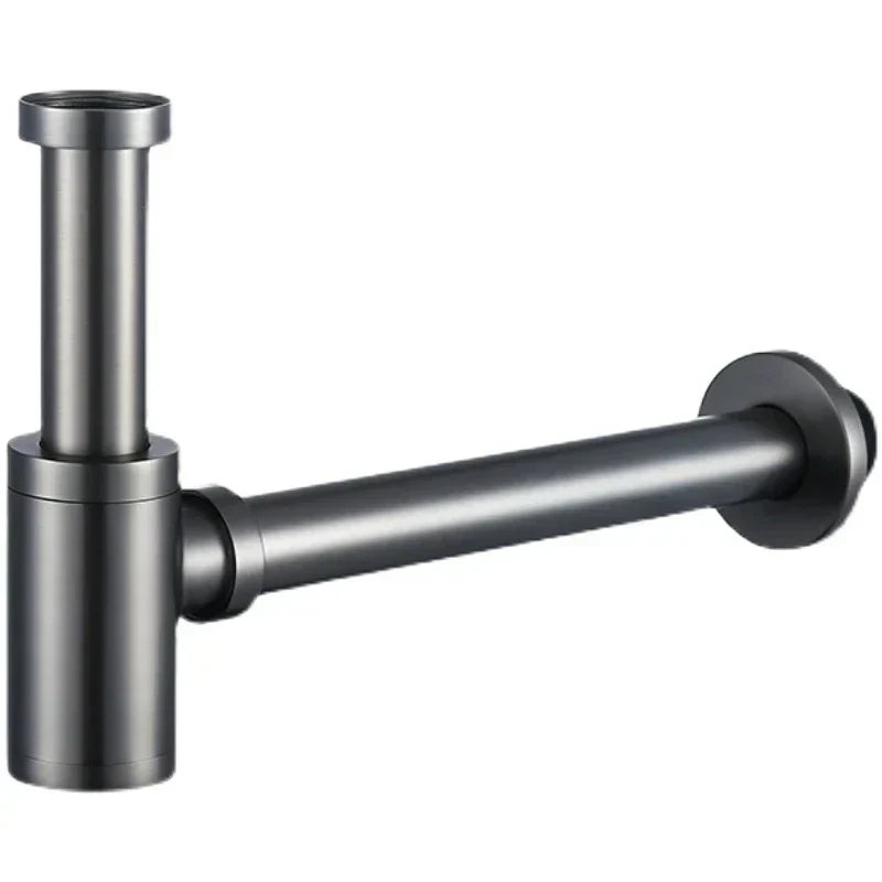 DecorBites™ Brass Round Siphon P-Trap Set with Pop-Up Drainer Gun Grey