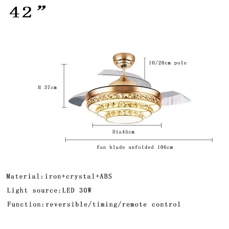 DecorBites™ Crystal Chandelier Ceiling Fan with Dimmable LED Lighting and Remote Control