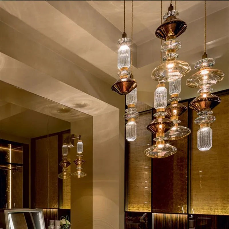 DecorBites™ Ballet Pendant Lamp Clear Amber Glass Shade Restaurant Bedroom Lighting