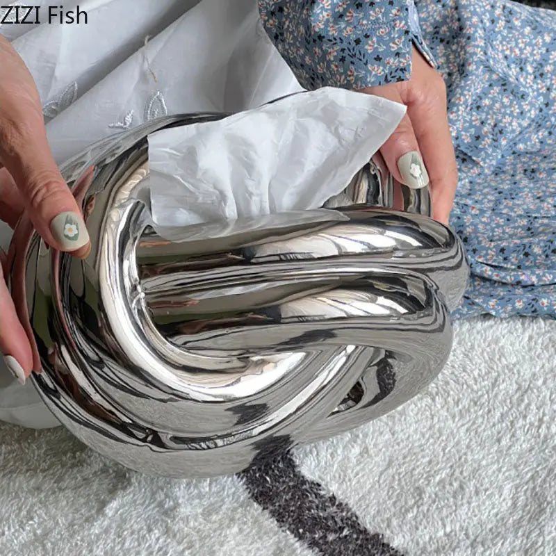 DecorBites™ Ceramic Knot Tissue Box Paper Extractor Porcelain Napkin Holder Modern Decoration