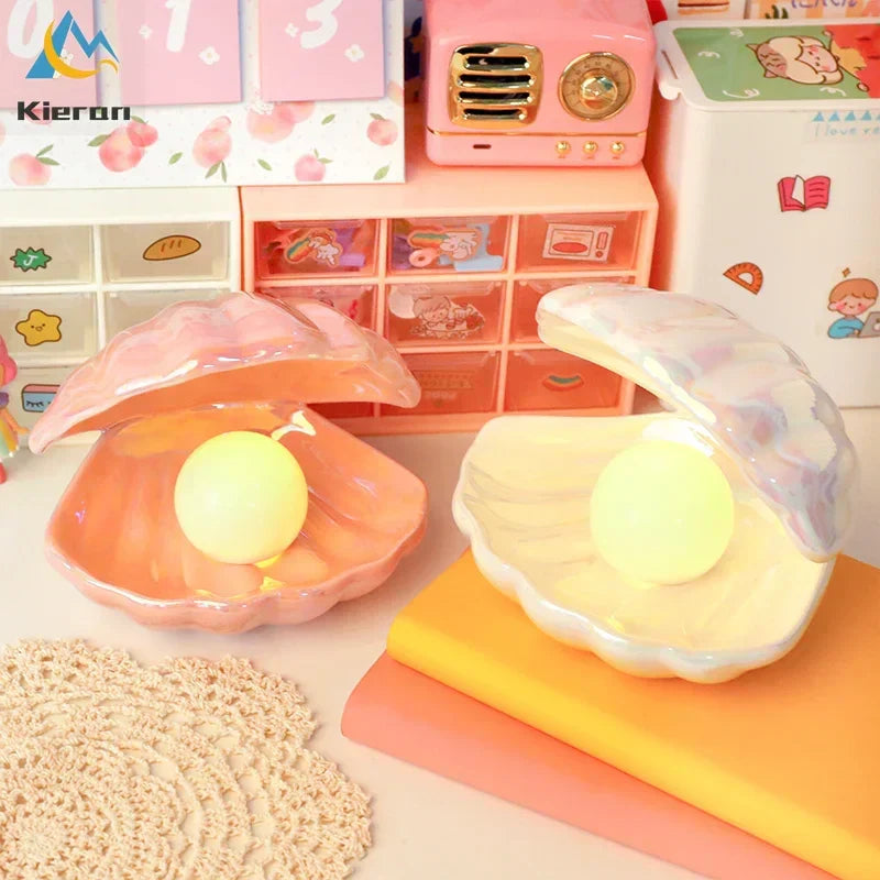 DecorBites™ Ceramic Shell LED Night Light for Bedroom and Living Room