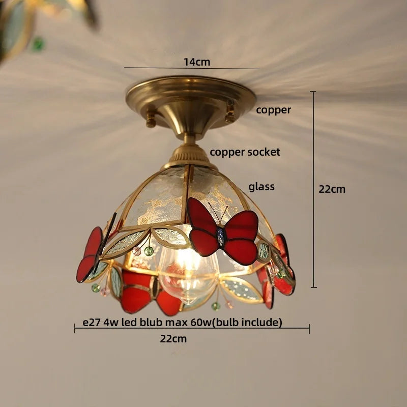 DecorBites™ Butterfly Glass Tiffany LED Ceiling Light - Nordic Modern Copper Lamp
