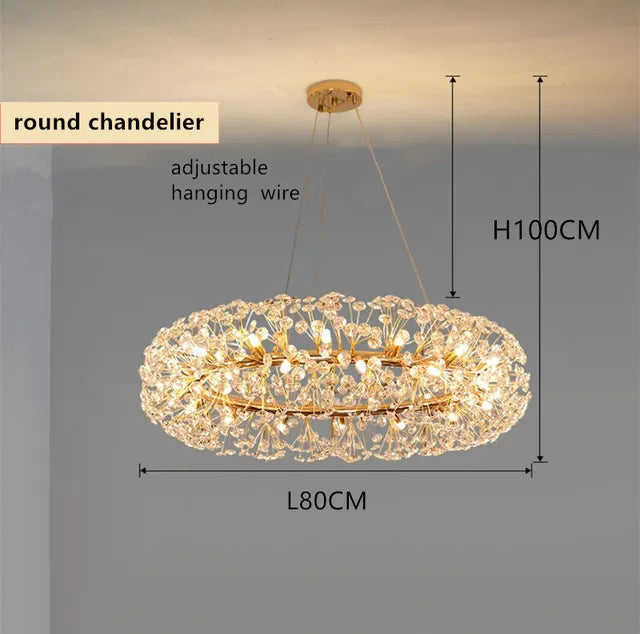 DecorBites™ Gold Crystal Chandelier: Luxury LED Hanging Lamp for Living and Dining Room