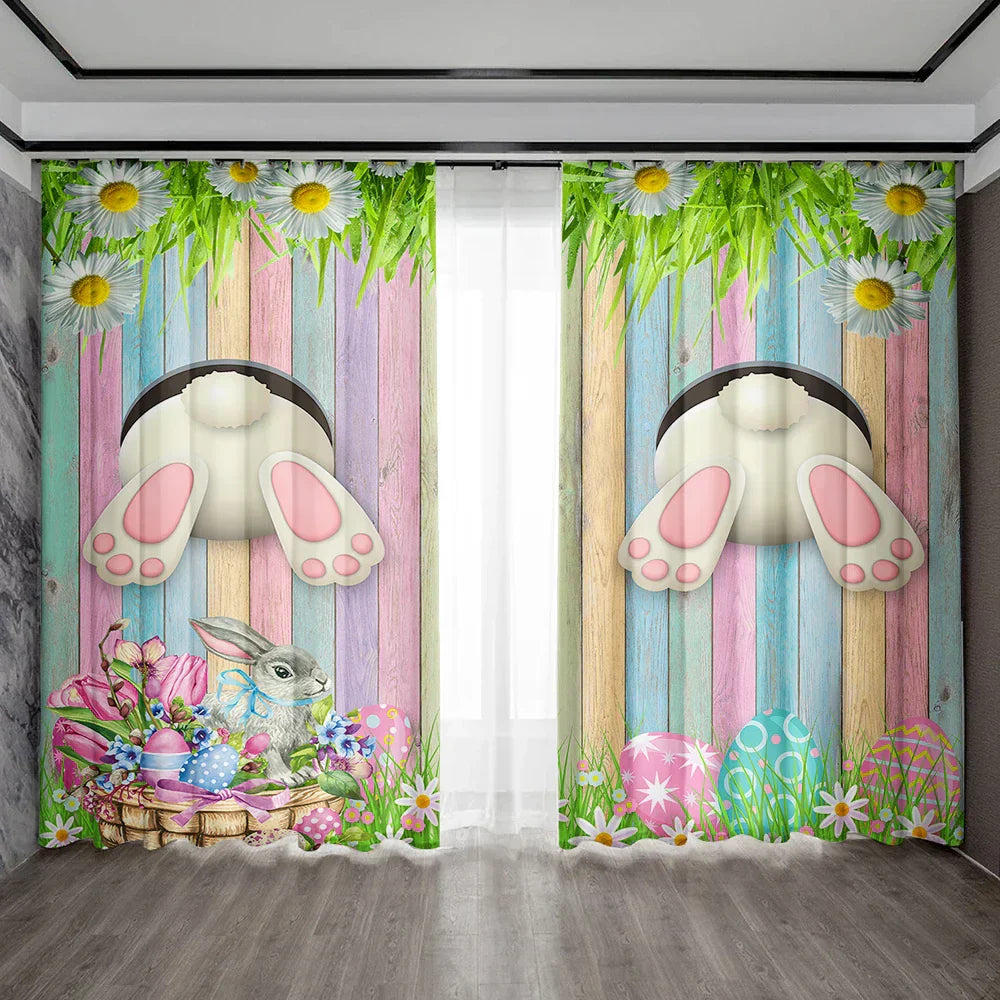 DecorBites™ Easter Curtains with Pole Pocket, Ideal for Kitchens, Living Rooms, Balconies, Gardens