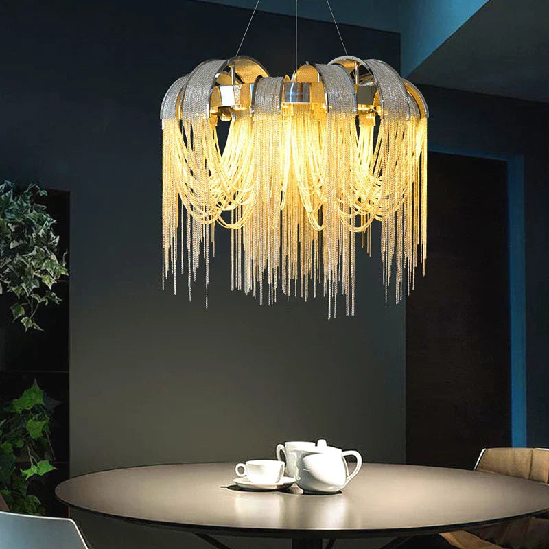 DecorBites™ Aluminum Chain Arched Luxury Chandelier for Living Room Dining Room