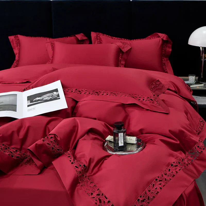 DecorBites™ 1200TC Egyptian Cotton Bedding Set with Hollow Lace Broad Side