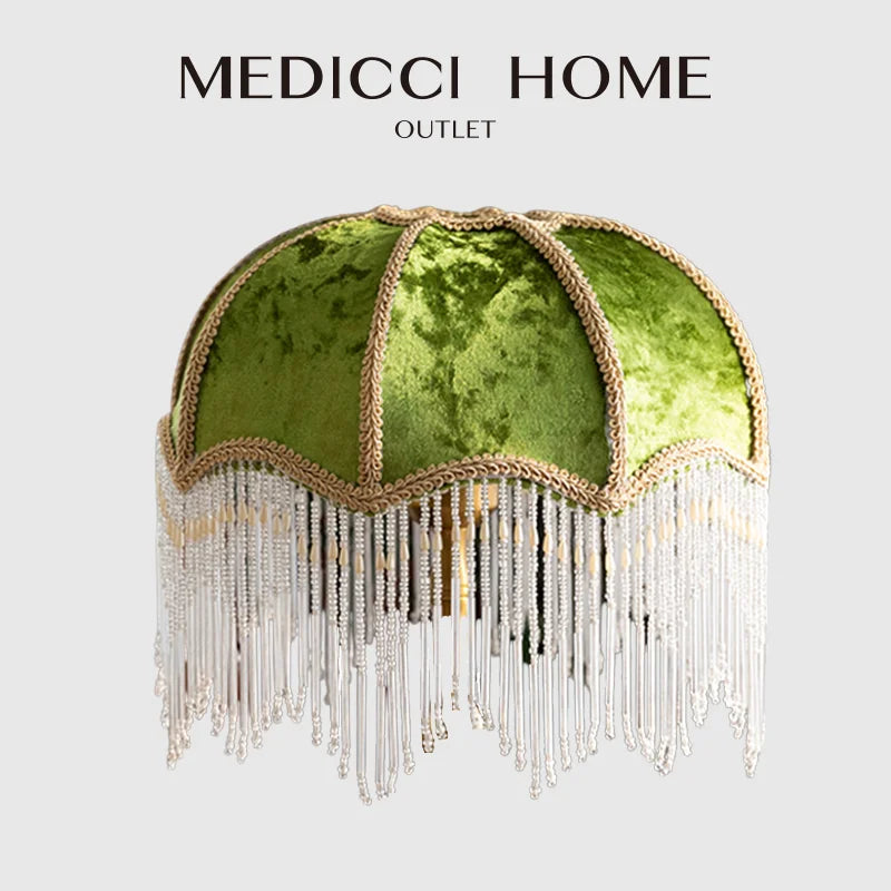 DecorBites™ Green Velvet Tasseling Lampshade for Luxury Nightstand Lamp