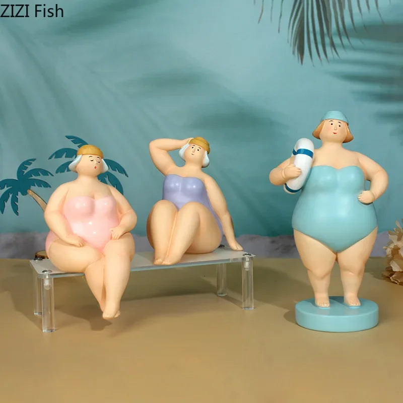 DecorBites™ Beach Swimsuit Fat Women Resin Sculpture Desk Ornament Aesthetic Decor