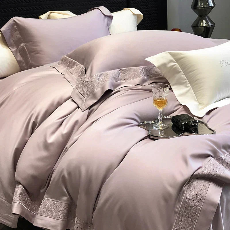 DecorBites™ 1200TC Luxury Embroidery Bedding Set with Wide Edge & Lyocell Cotton Brushed Fabric