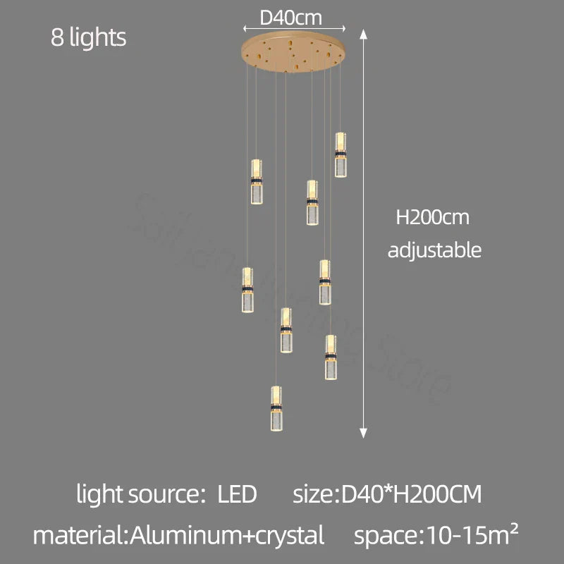 DecorBites™ Crystal Columnar Chandelier Stair Light for Home, Restaurant, Bar, and Villa