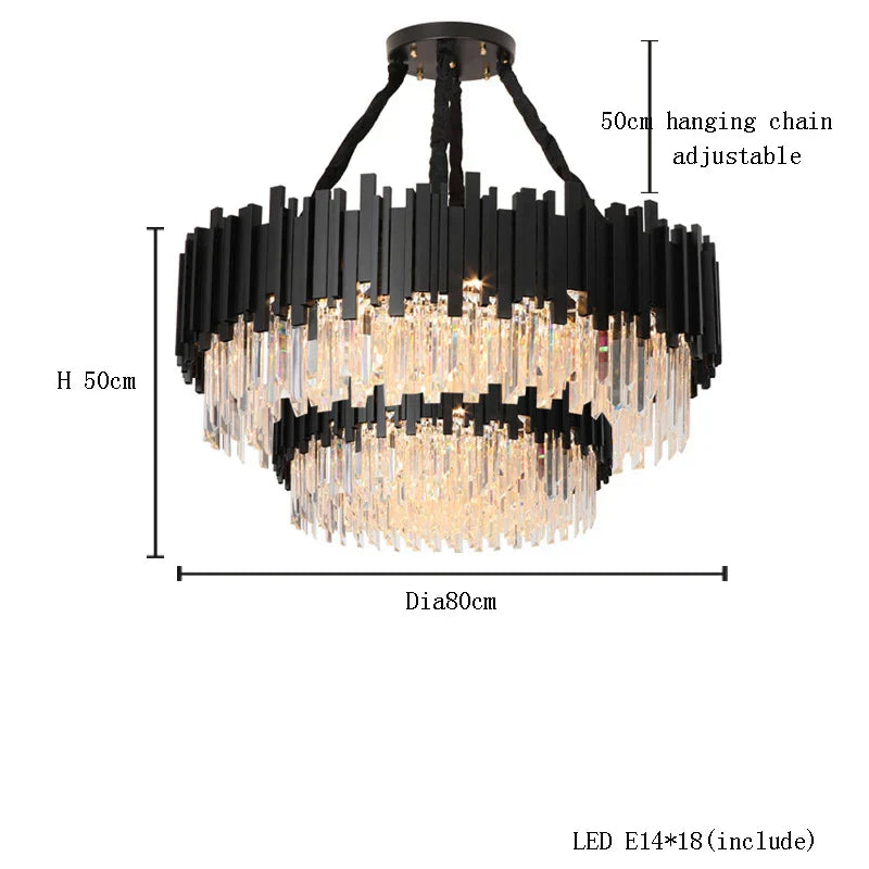 DecorBites™ Crystal Chandelier: Dimmable Gold/Black Stainless Steel Hanging Lamp