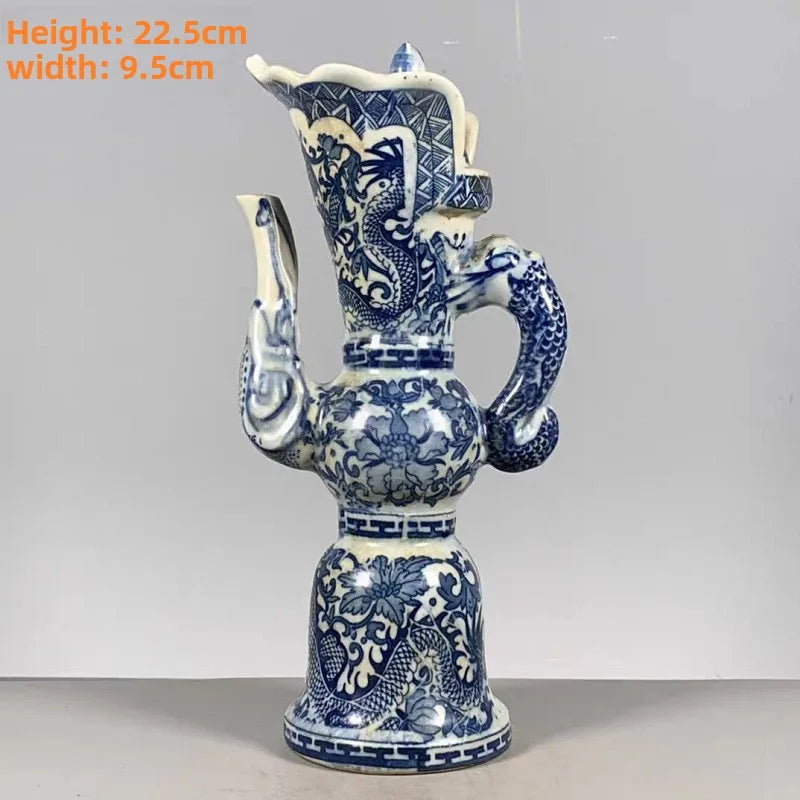 DecorBites™ Blue & White Dragon Pattern Qing Dynasty Qianlong Porcelain Pot