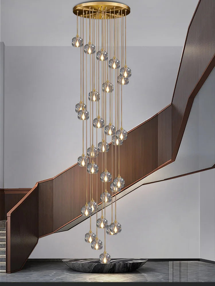 DecorBites™ Crystal Stainless Steel Staircase LED Chandelier for Modern Luxury Interiors