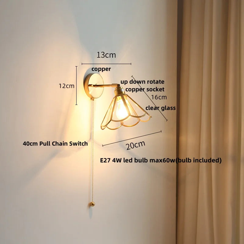 DecorBites™ Gray Glass LED Wall Lights, Pull Chain Switch, Modern Nordic Design