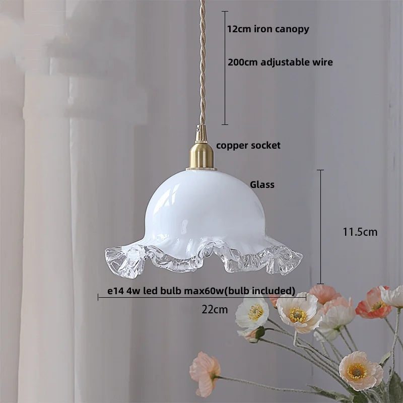 DecorBites™ Amber Glass LED Pendant Lamp Walnut Wood Copper Hanging Light