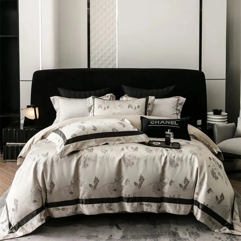 DecorBites™ Brocade Satin Jacquard Luxury Cotton Bedding Set - Duvet Cover, Sheet, Pillowcases