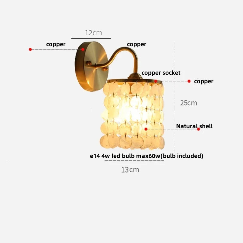 DecorBites™ Conch Copper LED Wall Light Fixture with Pull Chain Switch