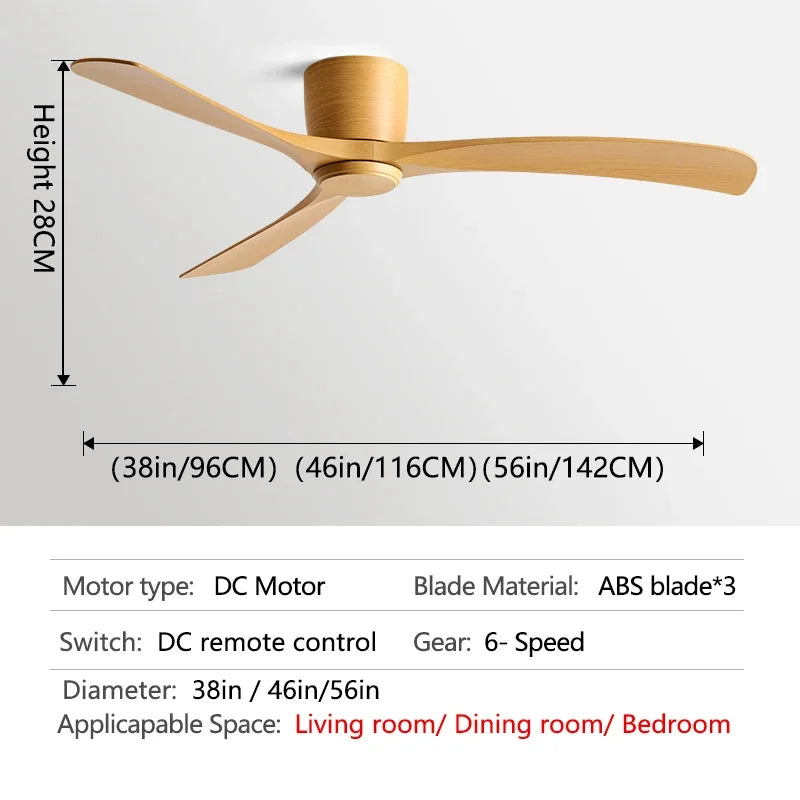 DecorBites™ Black Modern Low Profile DC Ceiling Fan with Remote Control, Strong Airflow