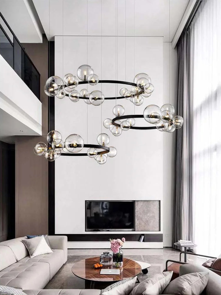 DecorBites™ Black Postmodern Bubble Glass Chandelier with Multi Clear Balls