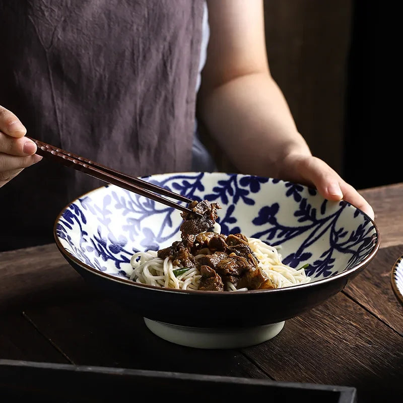 DecorBites™ 9.5" Ceramic Japanese Ramen Bowl Large Soup Salad Rice Microwave Dinnerware
