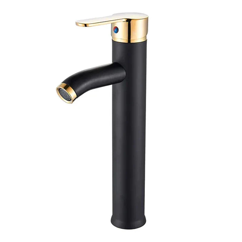 DecorBites™ Black Golden Single Handle Bathroom Basin Faucet for Deck Mount Vessel Sink
