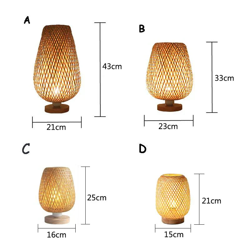 DecorBites™ Bamboo Table Lamp Handmade Bedroom Living Room Decor Wood Light