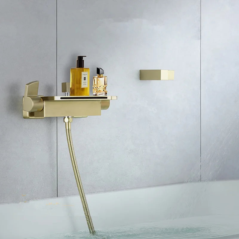 DecorBites™ Brushed Gold Tub Shower Faucet Set with Waterfall Handheld Mixer
