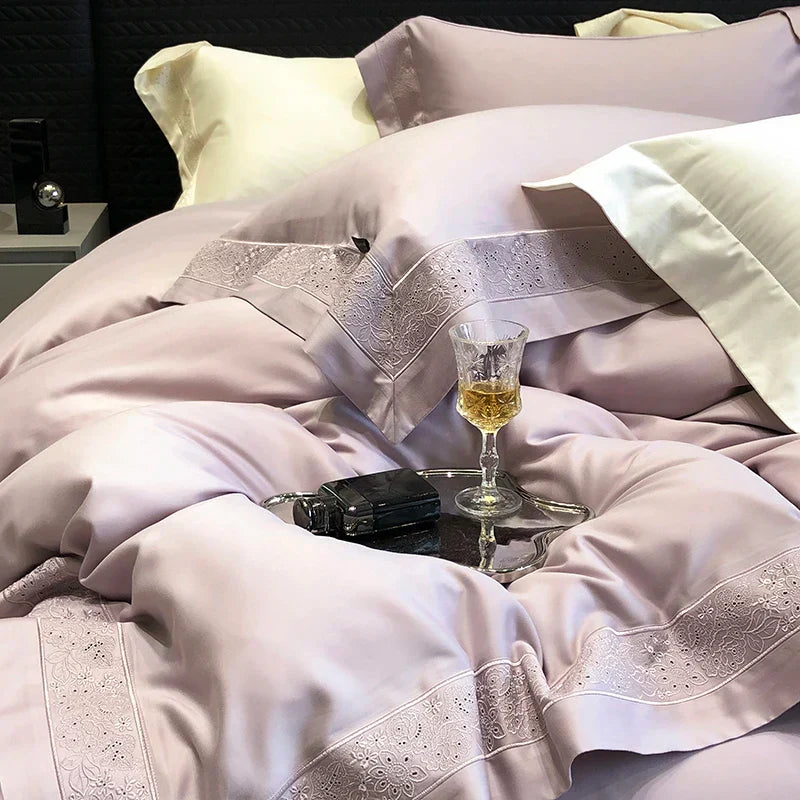DecorBites™ 1200TC Luxury Embroidery Bedding Set with Wide Edge & Lyocell Cotton Brushed Fabric