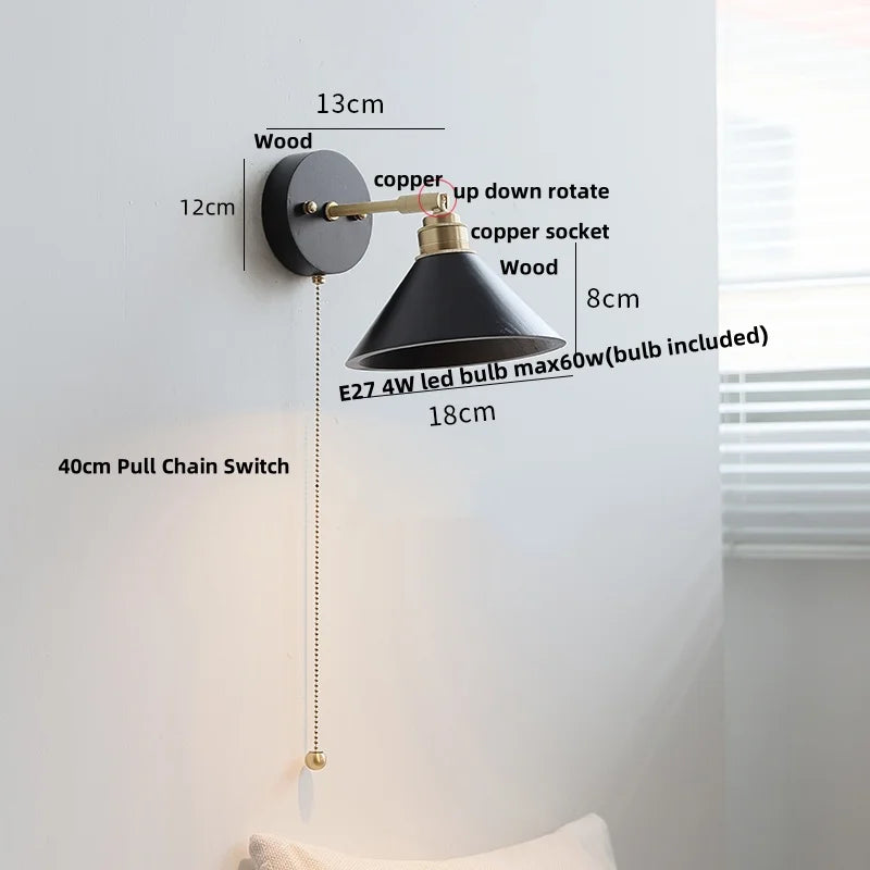 DecorBites™ Black Wood LED Wall Sconce, Rotatable Stair Light