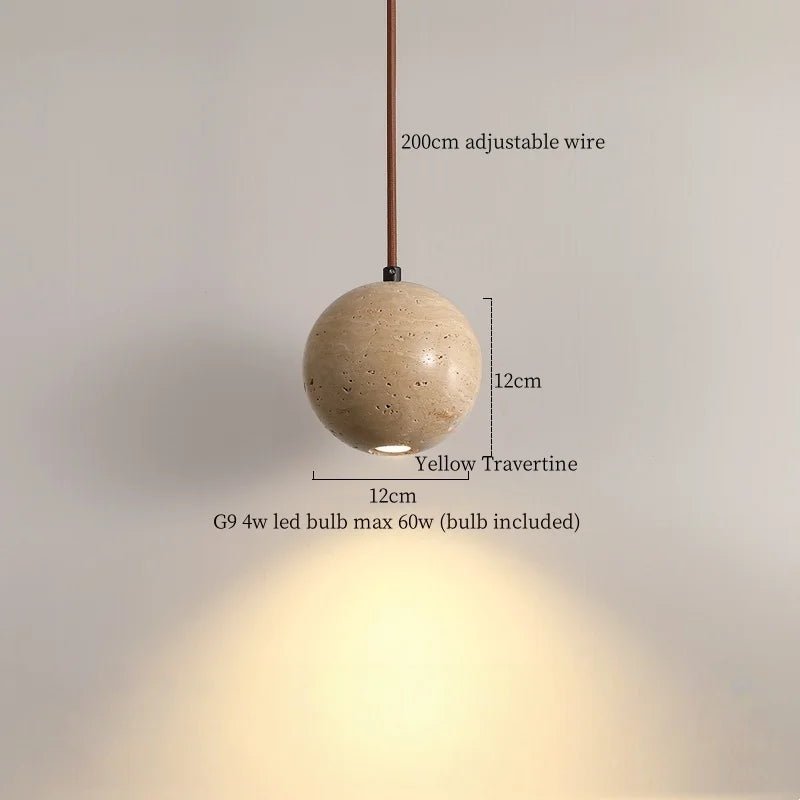 DecorBites™ LED Pendant Lamp Yellow Travertine Wood Nordic Minimalism Hanging Light