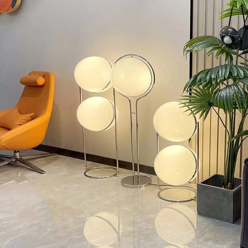 DecorBites™ LED Floor Lamp Chrome Metal Living Room Floor Light White Acrylic Ball