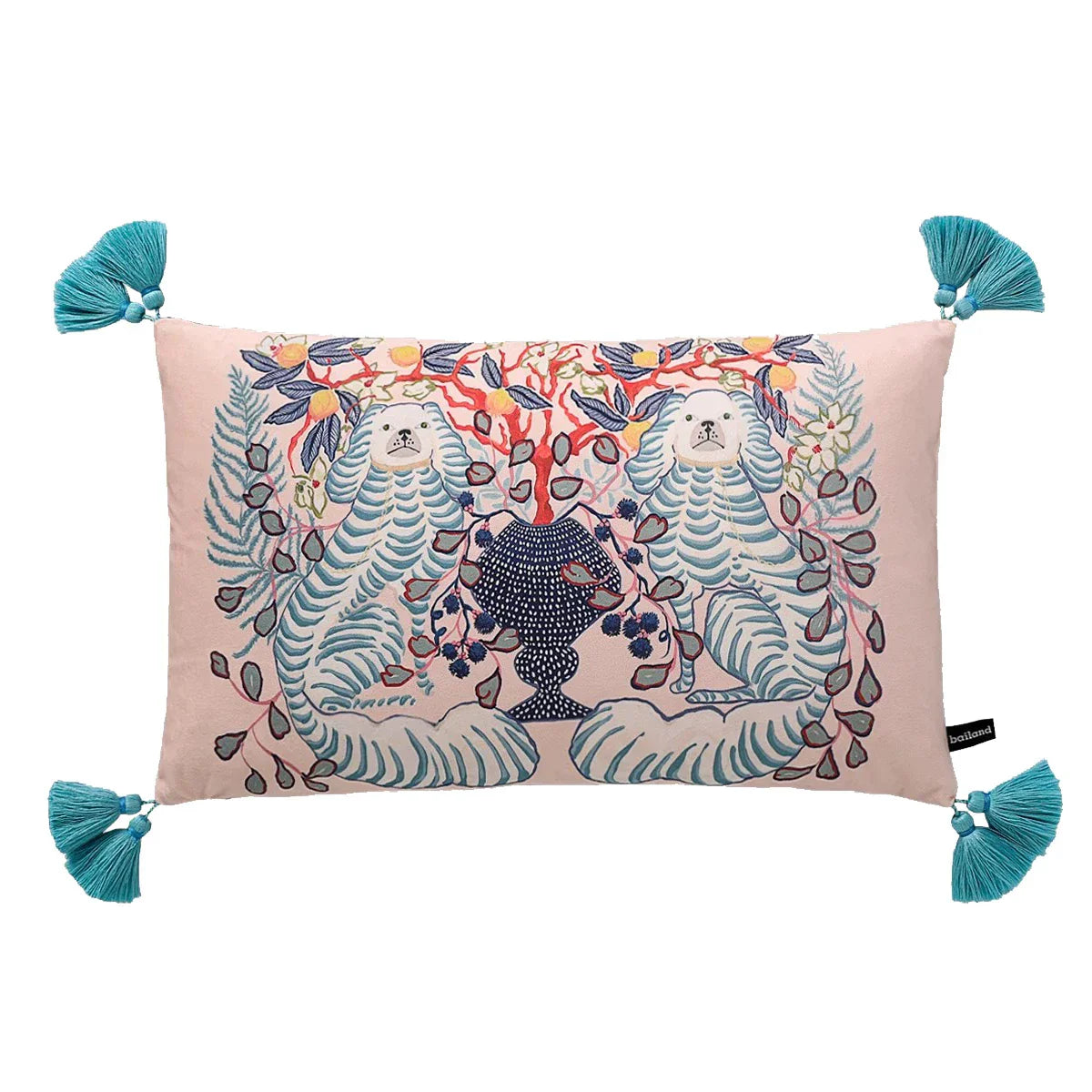 DecorBites™ Blue Lion Dog with Lemon Trees Lumbar Pillow Cover- GG Style Inspire