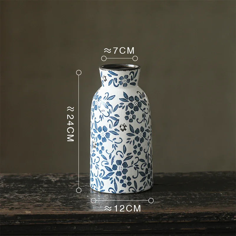 DecorBites™ Blue White Porcelain Vase Hydroponic Ceramic Flower Pot Room Decor